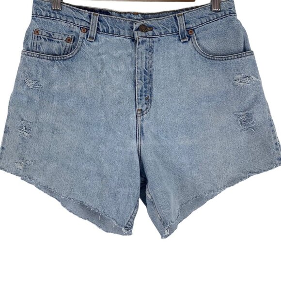Vintage Levis Jean Shorts Size 13 90s 550 Relaxed Fit Distressed Cut Offs FLAWED